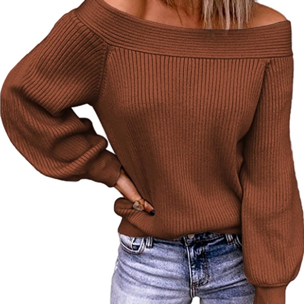 Boat Neck Brown Sweater by Kirundo - brown off shoulder style